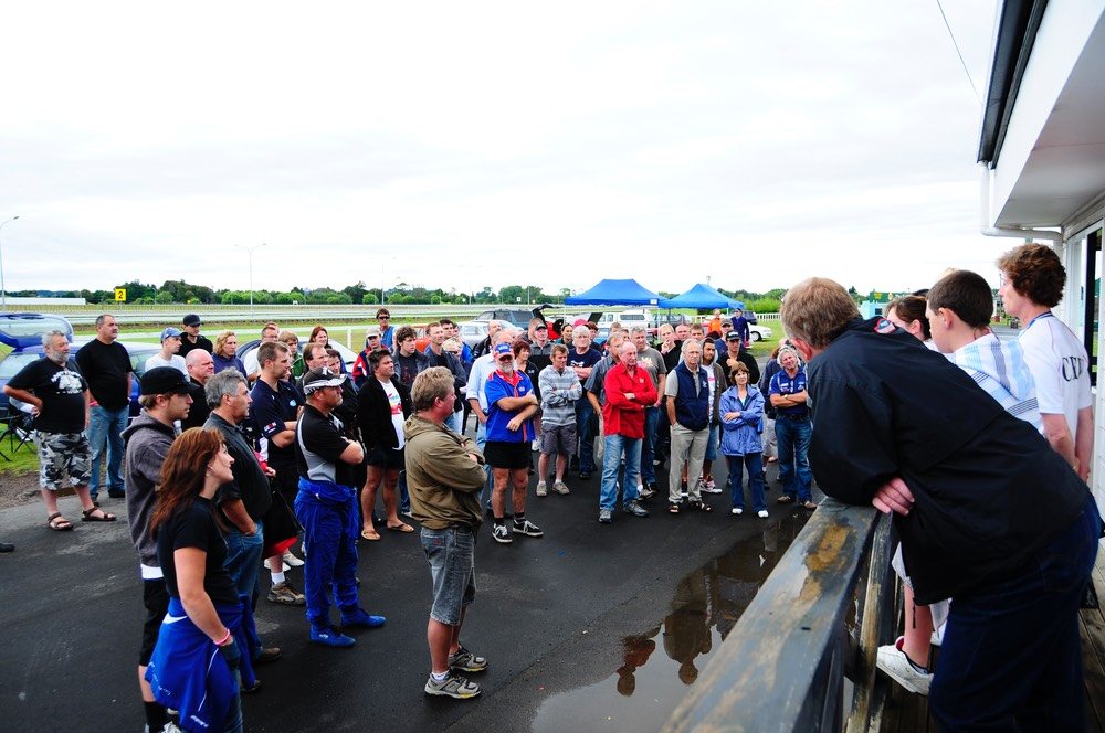 Drivers gathered for a trackside briefing